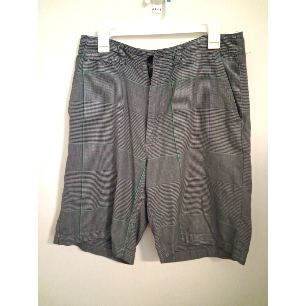 Champs Chino Shorts Men's 32 Gray Green Plaid Stretch Summer Beach Vacation